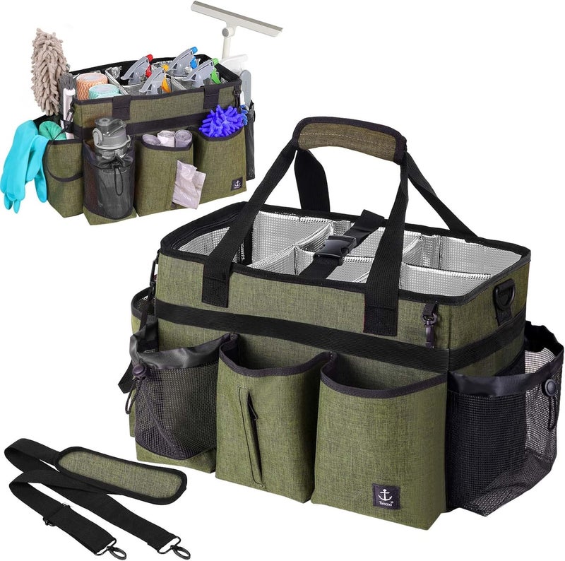 Timoxi Large Cleaning Caddy Bag Built-in Sturdy Support Board, Cleaning Organizer with Detachable Divider, Cleaning Supply Tote with Adjustable Shoulder Strap&Waist Belt for Cleaners & Housekeeper - Image 1